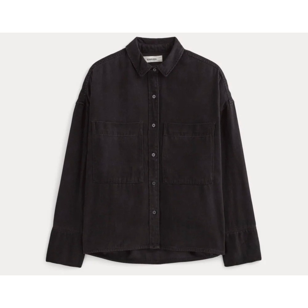 Everlane Boxy Overshirt Black Tencel Minimalist‎ Utility Womens XXS Buttersoft